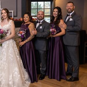 David’s bridal satin sleeveless boatneck bridesmaid dress - purple